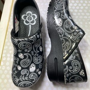 Sanita Black and White Patterned Clogs